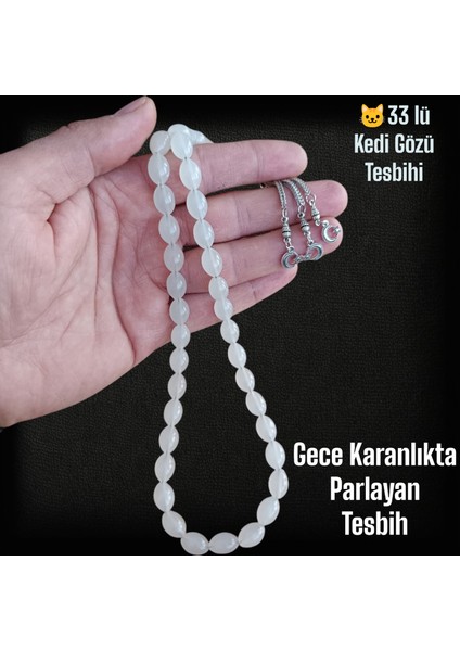 Kedi Gözü Tesbih 33 Lük Erkek Tesbih ( Gece Parlayan Tesbih ) Fosforlu Kedi Gözü Tesbih Türk Bayraklı