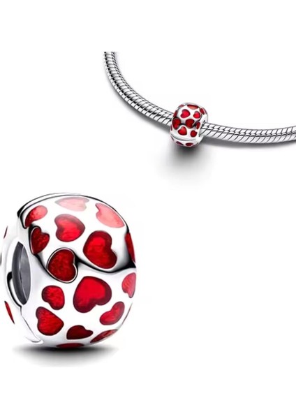 Gümüş Yuvarlak Kalpler Klips Charm