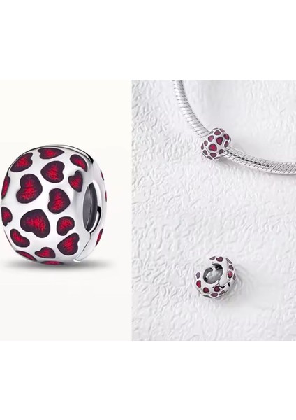 Gümüş Yuvarlak Kalpler Klips Charm