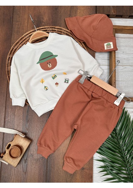 Kampçı Ayıcık Temalı Şapkalı Oversize Erkek Bebek Takım