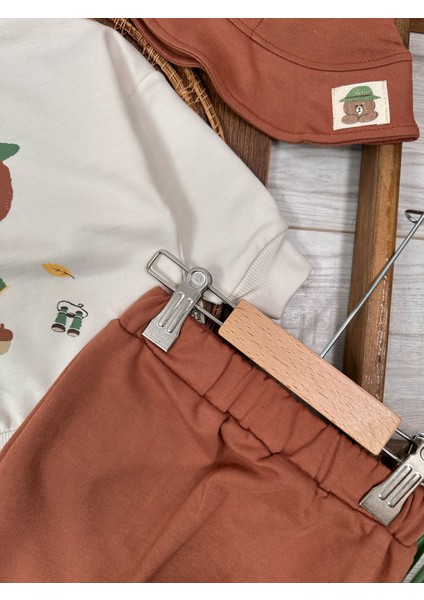 Kampçı Ayıcık Temalı Şapkalı Oversize Erkek Bebek Takım modelleri