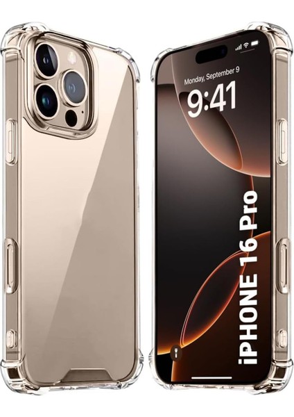 Apple iPhone 16 Pro Kılıf Köşe Korumalı Kılıf Şeffaf Köşeli Kılıf Slikon - Şeffaf