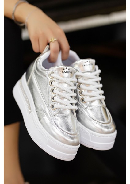 Granes Kadın Gümüş Cilt Gizli Topuk Sneaker modelleri