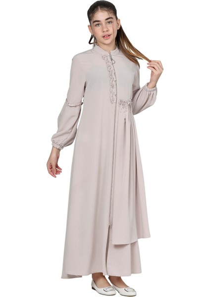 Kız Çocuk Uzun Kristal Krep Tesettür Ferace ELBISE-FRC-0003