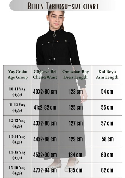 Kız Çocuk Uzun Kristal Krep Tesettür Ferace ELBISE-FRC-0005
