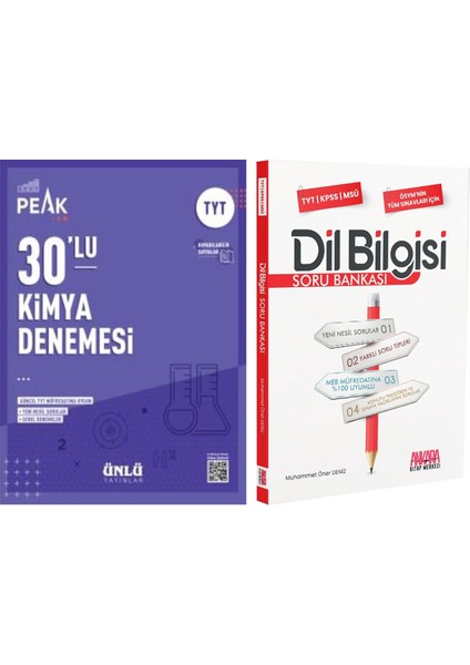 Ünlü Yayıncılık Tyt Kimya Best Peak 30 Lu Denemesi ve Akm Dil Bilgisi Soru Bankası Seti 2 Kitap