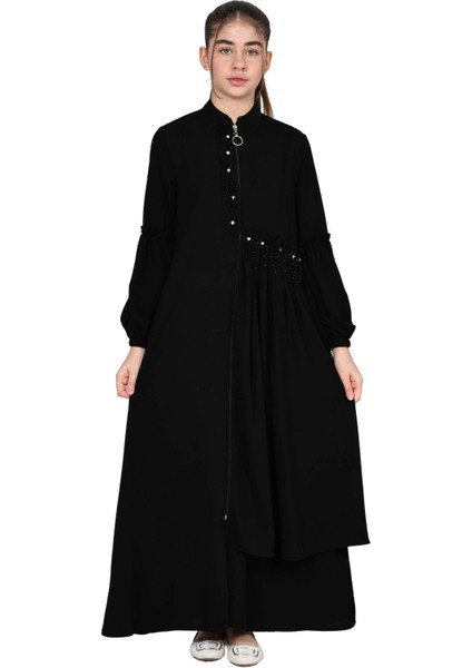 Kız Çocuk Uzun Kristal Krep Tesettür Ferace ELBISE-FRC-0003 fiyatları