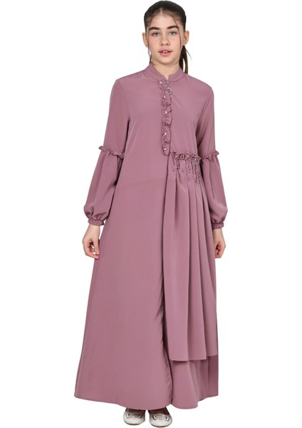 Kız Çocuk Uzun Kristal Krep Tesettür Ferace ELBISE-FRC-0003