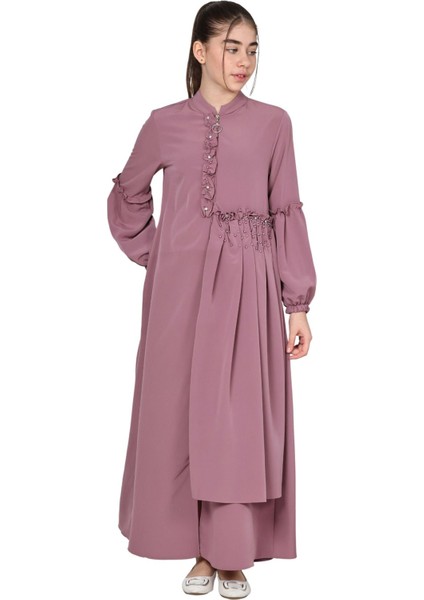 Kız Çocuk Uzun Kristal Krep Tesettür Ferace ELBISE-FRC-0003 fırsatları