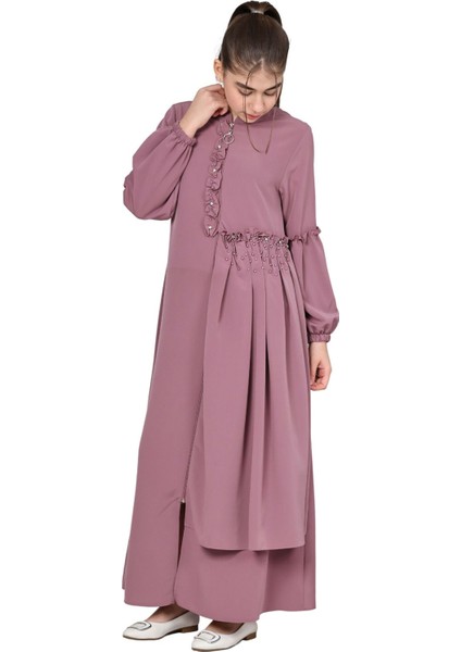 Kız Çocuk Uzun Kristal Krep Tesettür Ferace ELBISE-FRC-0003 indirimleri