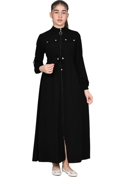 Kız Çocuk Uzun Kristal Krep Tesettür Ferace ELBISE-FRC-0005