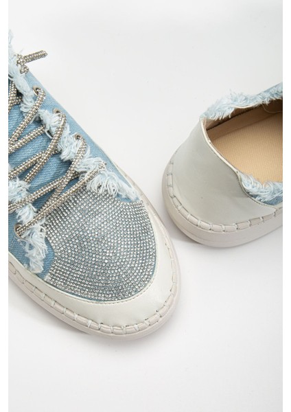 Neva Taşlı Düz Taban Kadın Bebe Mavisi Kot Sneakers