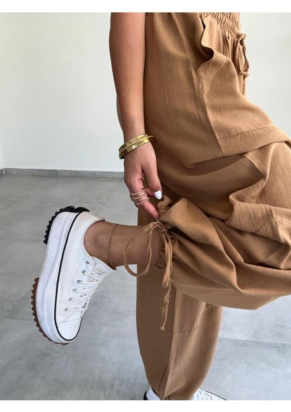 Kadın Elza Keten Paça Bağcıklı Tasarım Pantolon fiyatları