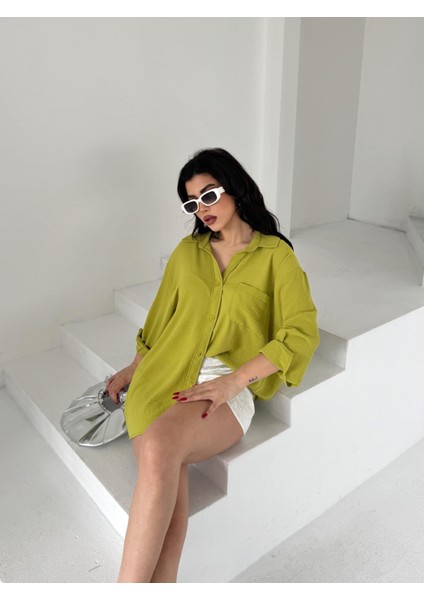 Kadın Flory Ayrobin Oversize Tek Cep Gömlek