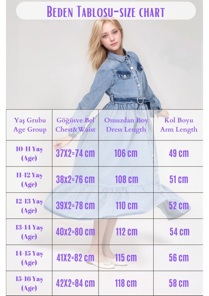 Kız Kot Kumaş Uzun Kız Çocuk Elbisesi - Dört Mevsim Şık ve Rahat ELBISE-ELB-0046