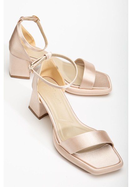Suzi Bej Saten Platformlu Açık Burunlu Kalın Topuklu Ayakkabı