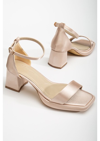 Suzi Bej Saten Platformlu Açık Burunlu Kalın Topuklu Ayakkabı fiyatları