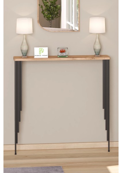 Dresuar Petek Üstü Raf Oval Kenar Atlantik Çam Siyah Ayak 120 x 18 cm (110 cm Altı Petekler Için Geçerlidir)