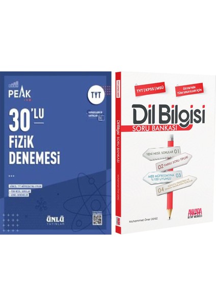 Ünlü Yayıncılık Tyt Fizik Best Peak 30 Lu Denemesi ve Akm Dil Bilgisi Soru Bankası Seti 2 Kitap