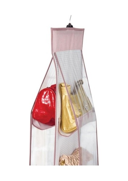 10 Bölmeli Dolap İçi Çanta Organizeri - Pembe Çizgili