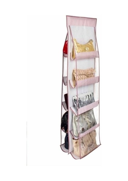 10 Bölmeli Dolap İçi Çanta Organizeri - Pembe Çizgili fiyatları