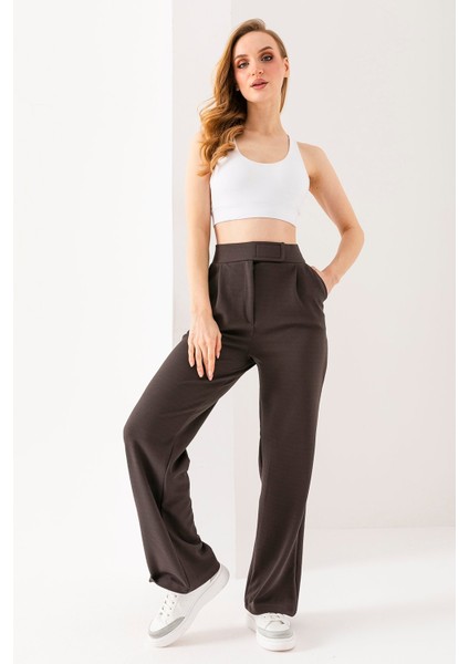 Kadın Likralı Cırt Kapama Palazzo Pantolon Antrasit - 5920-5146