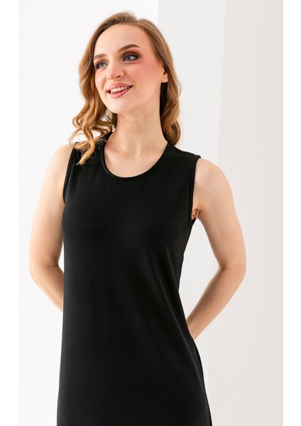 Kadın Bisiklet Yaka Kolsuz Yırtmaçlı Elbise Siyah - 25Y 6267 fiyatları