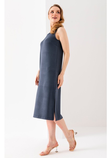 Kadın Bisiklet Yaka Kolsuz Yırtmaçlı Elbise Antrasit - 25Y 6267 fiyatları