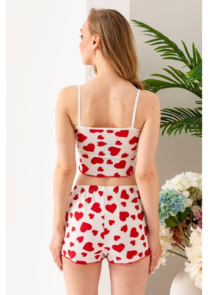 Kadın Kalp Desenli Atlet Şort Pijama Takımı Beyaz - 25Y 10041 fırsatları