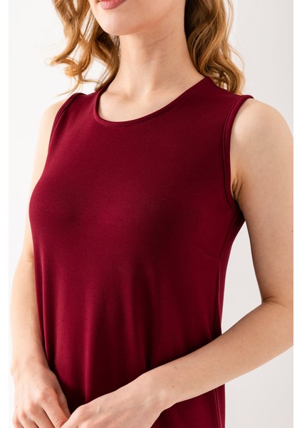 Kadın Bisiklet Yaka Kolsuz Yırtmaçlı Elbise Bordo - 25Y 6267 fiyatları