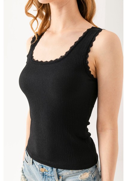 Kadın Kalın Askılı Dantel Detaylı Bürümcük Atlet Siyah - 254408 fiyatları