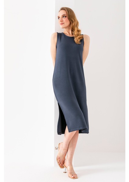 Kadın Bisiklet Yaka Kolsuz Yırtmaçlı Elbise Antrasit - 25Y 6267 indirimleri