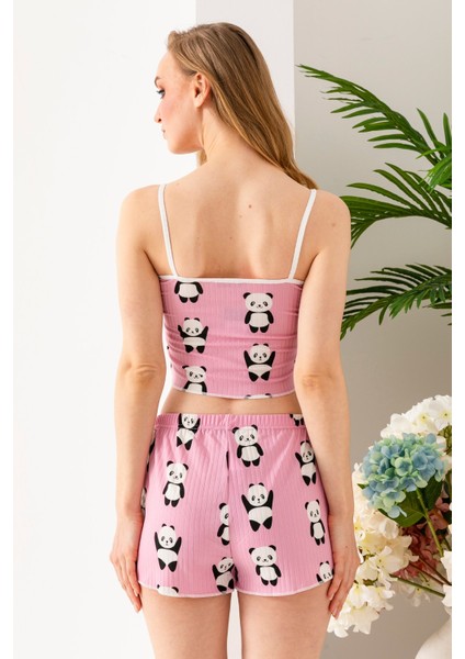 Kadın Panda Desenli Atlet Şort Pijama Takımı Pembe - 25Y 10041 fırsatları