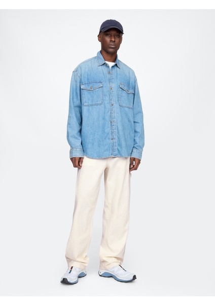 Erkek Kırık Beyaz Baggy Carpenter Jean Pantolon