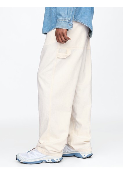 Erkek Kırık Beyaz Baggy Carpenter Jean Pantolon