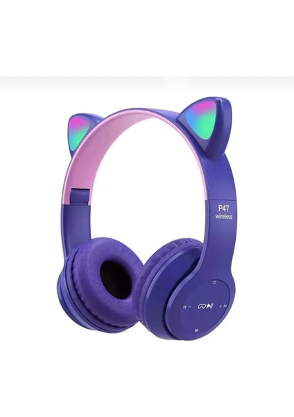 P47M Pembe Sevimli Renkli Kedi Kulak Bluetooth Çok Renk Seçenekli Kulaklık