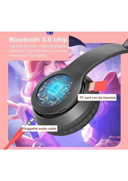 P47M Pembe Sevimli Renkli Kedi Kulak Bluetooth Çok Renk Seçenekli Kulaklık