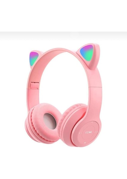 P47M Pembe Sevimli Renkli Kedi Kulak Bluetooth Çok Renk Seçenekli Kulaklık