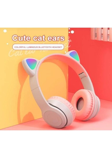 P47M Pembe Sevimli Renkli Kedi Kulak Bluetooth Çok Renk Seçenekli Kulaklık modelleri