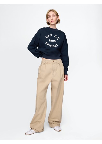 Kadın Lacivert Gap Logo Heavyweight Havlu Kumaş Crop Sweatshirt