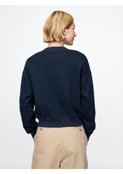 Kadın Lacivert Gap Logo Heavyweight Havlu Kumaş Crop Sweatshirt