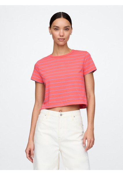 Kadın Turuncu %100 Organik Pamuk Vintage Soft Crop T-Shirt