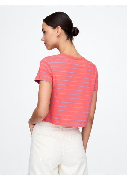 Kadın Turuncu %100 Organik Pamuk Vintage Soft Crop T-Shirt fırsatları