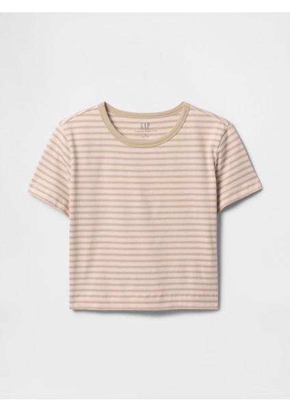 Kadın Bej %100 Organik Pamuk Vintage Soft Crop T-Shirt fiyatları