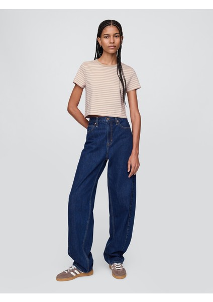 Kadın Bej %100 Organik Pamuk Vintage Soft Crop T-Shirt indirimleri