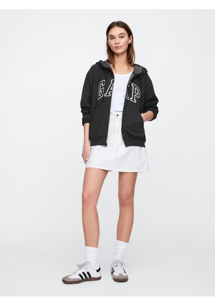 Kadın Koyu Gri Gap Logo Relaxed Fleece Fermuarlı Sweatshirt indirimleri