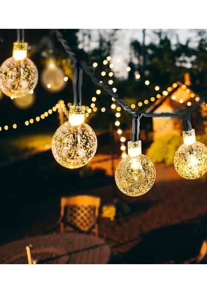 7 Metre Güneş Enerjili 8 Modlu Gün Işığı Solar LED Işık 50 Top Dekoratif Yılbaşı Bahçe Balkon ve Teras