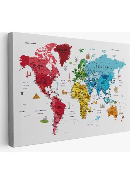 - Dünya Haritası Son Derece Ayrıntılı Eğitici ve Sembollü Dekoratif Kanvas Tablo 3223 fiyatları