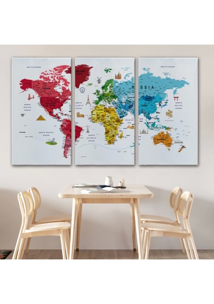 - Dünya Haritası Son Derece Ayrıntılı Eğitici ve Sembollü Dekoratif Kanvas Tablo 3223 modelleri