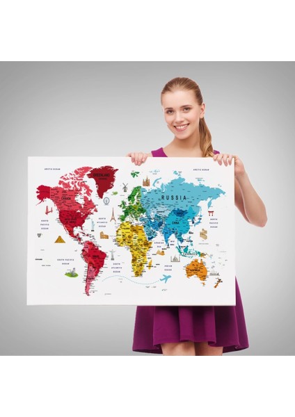 - Dünya Haritası Son Derece Ayrıntılı Eğitici ve Sembollü Dekoratif Kanvas Tablo 3223 fırsatları